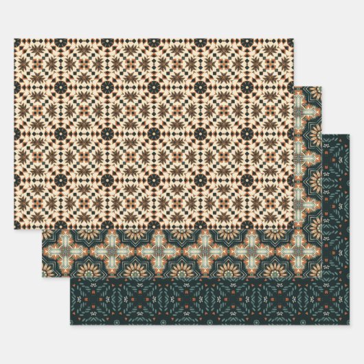Ethnisches amerikanisches Boho Art Pattern Set 4 Geschenkpapier Set (Set)