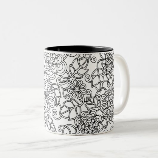 Ethnisches Blumengekritzel Zweifarbige Tasse (VorderseiteRechts)