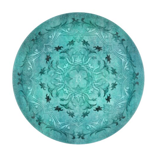 Ethnisches Blumenmandala. Monogramm Schneidebrett (Vorderseite)