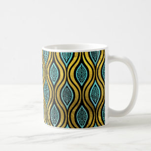 Ethnisches Bohemisches Gold und blaues Glasmuster Kaffeetasse