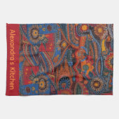 Ethnisches Boho-Farbiges Muster Rot Blau & Gold Geschirrtuch (Horizontal)