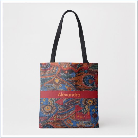 Ethnisches Boho Farbpattern Rot Blau & Gold Tasche