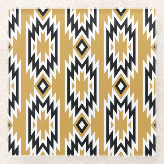 Ethnisches Boho: Vintages geometrisches Muster. Glasuntersetzer (Vorderseite)