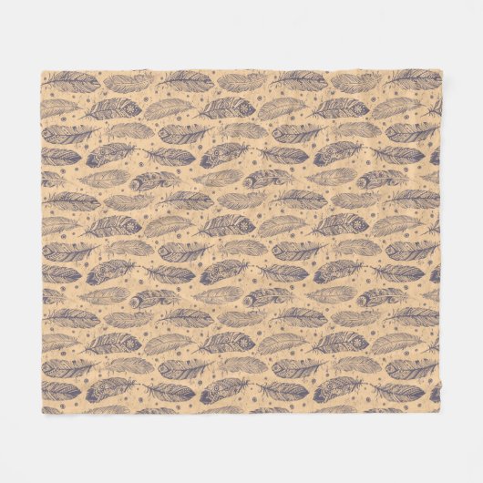 Ethnisches Feder-Kontur-Muster Fleecedecke (Vorderseite (Horizontal))