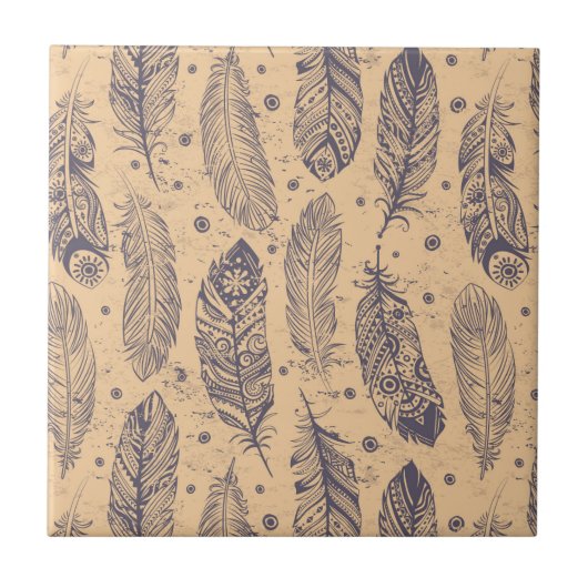 Ethnisches Feder-Kontur-Muster Fliese (Vorderseite)