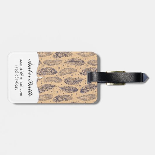 Ethnisches Feder-Kontur-Muster Gepäckanhänger (Rückseite horizontal)