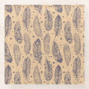 Ethnisches Feder-Kontur-Muster Glasuntersetzer