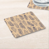 Ethnisches Feder-Kontur-Muster Rechteckiger Pappuntersetzer (angewinkelt)