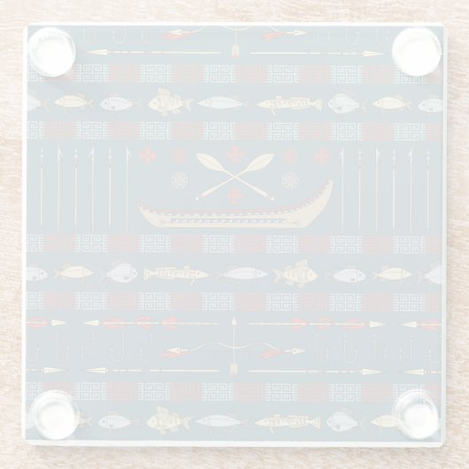 Ethnisches Fischen-Muster Glasuntersetzer (Rückseite)