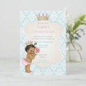 Ethnisches Goldkronen-Aqua-Rosa Prinzessin-Baby Einladung (Stehend Vorderseite)