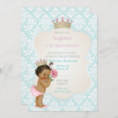 Ethnisches Goldkronen-Aqua-Rosa Prinzessin-Baby Einladung (Vorne/Hinten)