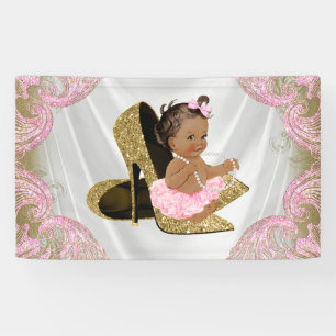 Ethnisches Mädchen Goldener High Heel Schuh Baby S Banner