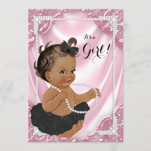 Ethnisches Mädchen Rosa Perle Schwarzes Tutu Baby Einladung