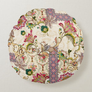 Ethnisches Mughal-Blumen-Paisley Rundes Kissen