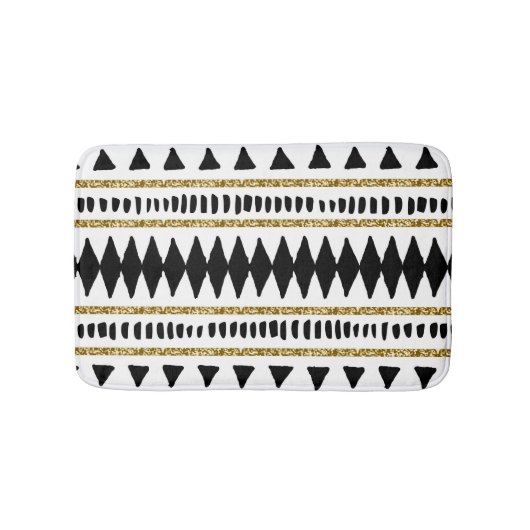 Ethnisches Muster des Black Gold Glitzer Badematte (Vorderseite)