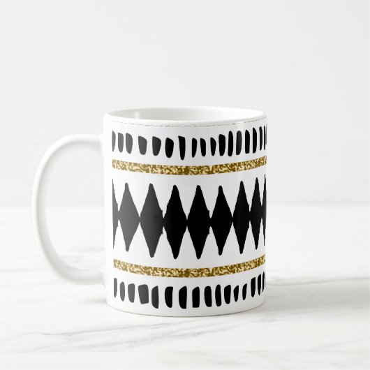 Ethnisches Muster des Black Gold Glitzer Kaffeetasse (Links)