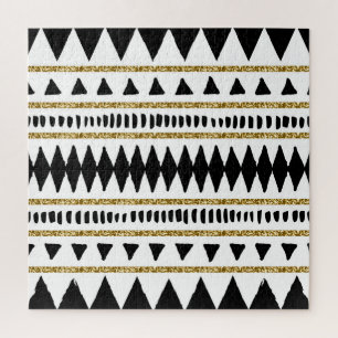 Ethnisches Muster des Black Gold Glitzer Puzzle