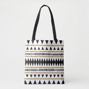 Ethnisches Muster des Black Gold Glitzer Tasche