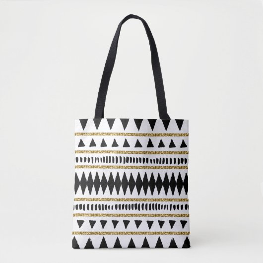 Ethnisches Muster des Black Gold Glitzer Tasche (Vorderseite)