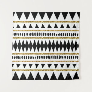 Ethnisches Muster des Black Gold Glitzer Wandteppich