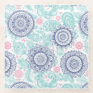 Ethnisches Paisley-Muster Glasuntersetzer