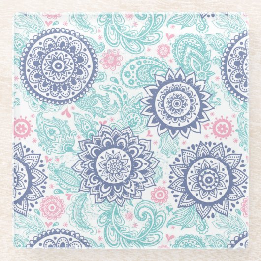 Ethnisches Paisley-Muster Glasuntersetzer (Vorderseite)