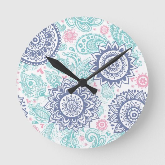 Ethnisches Paisley-Muster Runde Wanduhr (Vorderseite)