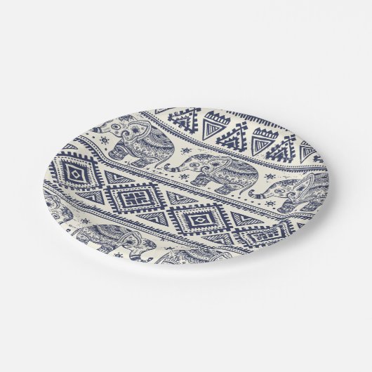 Ethnisches Stammbaum-Azteken-Elefantenmuster Pappteller (Schrägansicht)