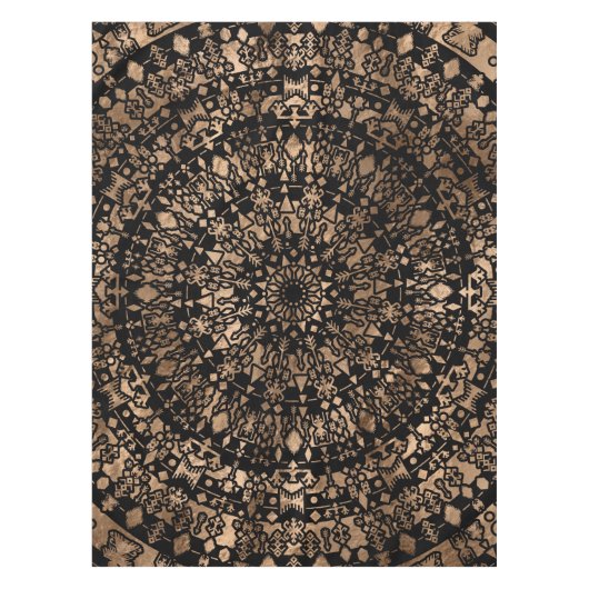 Ethnisches Stammes- Mandala-Schwarzes und Gold Tischdecke (Vorderseite)