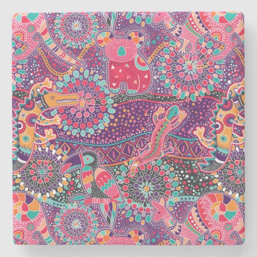 Ethnisches Tiermuster Steinuntersetzer (Vorderseite)