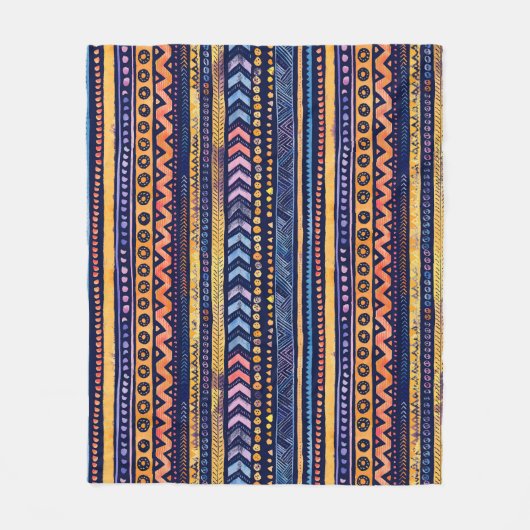 Ethnisches Tribal Watercolor Dunkles Muster Fleecedecke (Vorderseite)