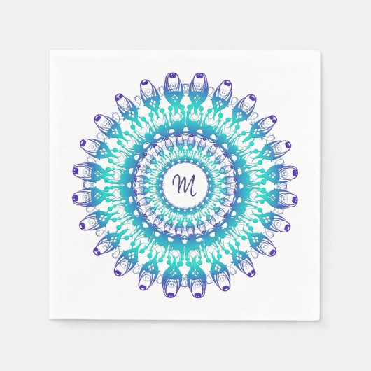 Ethnisches Türkis-Mandala. Monogramm. Serviette (Vorderseite)
