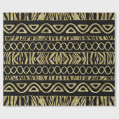 Ethnisches und Tierdruck-Muster-Schwarzes und Gold Geschenkpapier (Flach)
