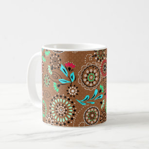 Ethnisches Volksabstraktes Blumenmuster Retro Brau Kaffeetasse