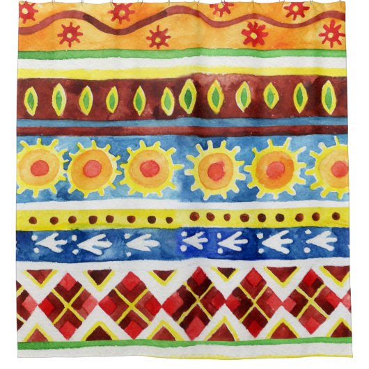 Ethnisches Wasserfarbmuster mit Handfarbe Duschvorhang (Vorderseite)