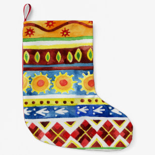 Ethnisches Wasserfarbmuster mit Handfarbe Kleiner Weihnachtsstrumpf