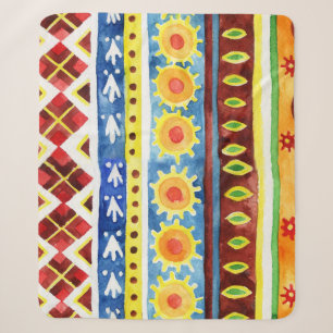 Ethnisches Wasserfarbmuster mit Handfarbe Sherpadecke