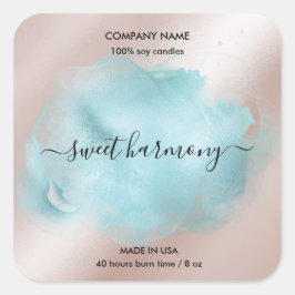 Etikett auf dem Etikett der Kerze aquamarines Etik Quadratischer Aufkleber