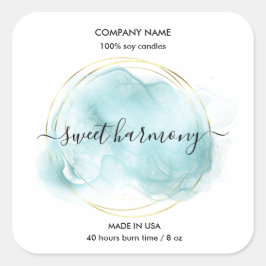 Etikett auf dem Etikett der Kerze aquamarines Etik Quadratischer Aufkleber
