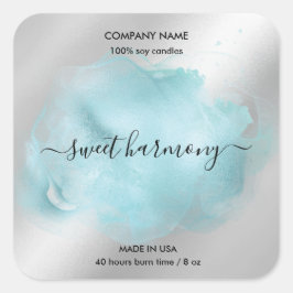 Etikett auf dem Etikett der Kerze aquamarines Etik Quadratischer Aufkleber