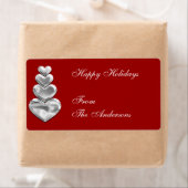 Etikett Aufkleber Silberne Herzen auf Rot (Insitu)