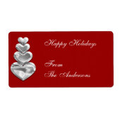 Etikett Aufkleber Silberne Herzen auf Rot (Vorne)