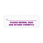 Etikett "BITTE ÜBERPRÜFEN, UNTERZEICHNEN UND SCHNE (Vorne)