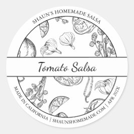 Etikett "Black & White Sketch Tomato Salsa" Runder Aufkleber