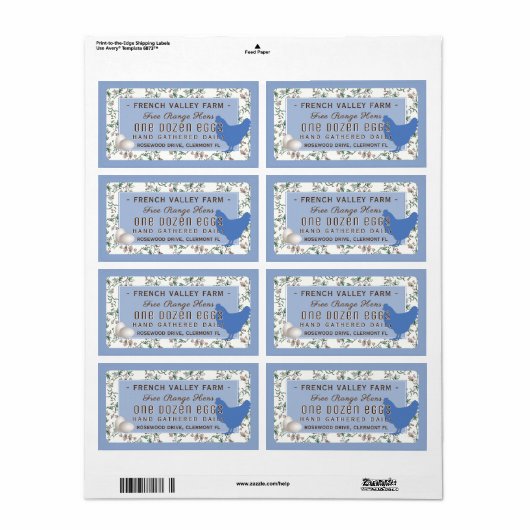 Etikett Botanisch mit Hen und Eiern blau (Vorne)