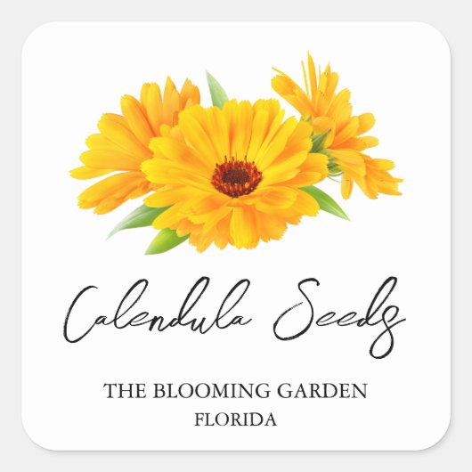 Etikett Calendula Seeds Quadratischer Aufkleber (Vorderseite)