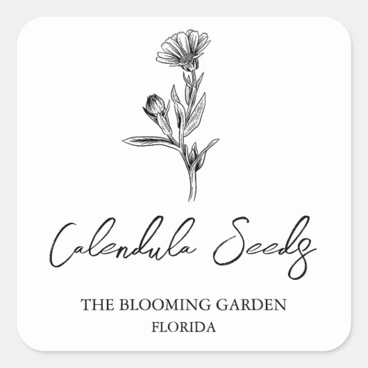 Etikett Calendula Seeds Quadratischer Aufkleber (Vorderseite)