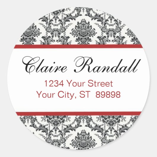 Etikett der Damask-Rücksendeadresse (#LABL 009) Runder Aufkleber (Vorderseite)
