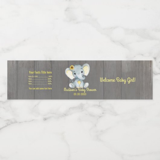 Etikett der gelben Elefantenflasche für Mädchen (Einzelnes Label)