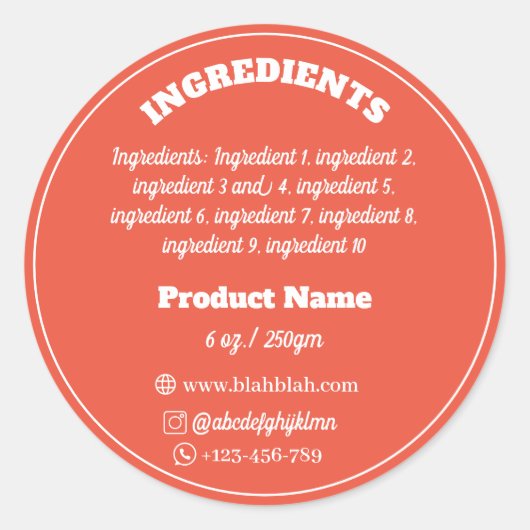 Etikett der Inhaltsstoffe Runder Aufkleber (Vorderseite)